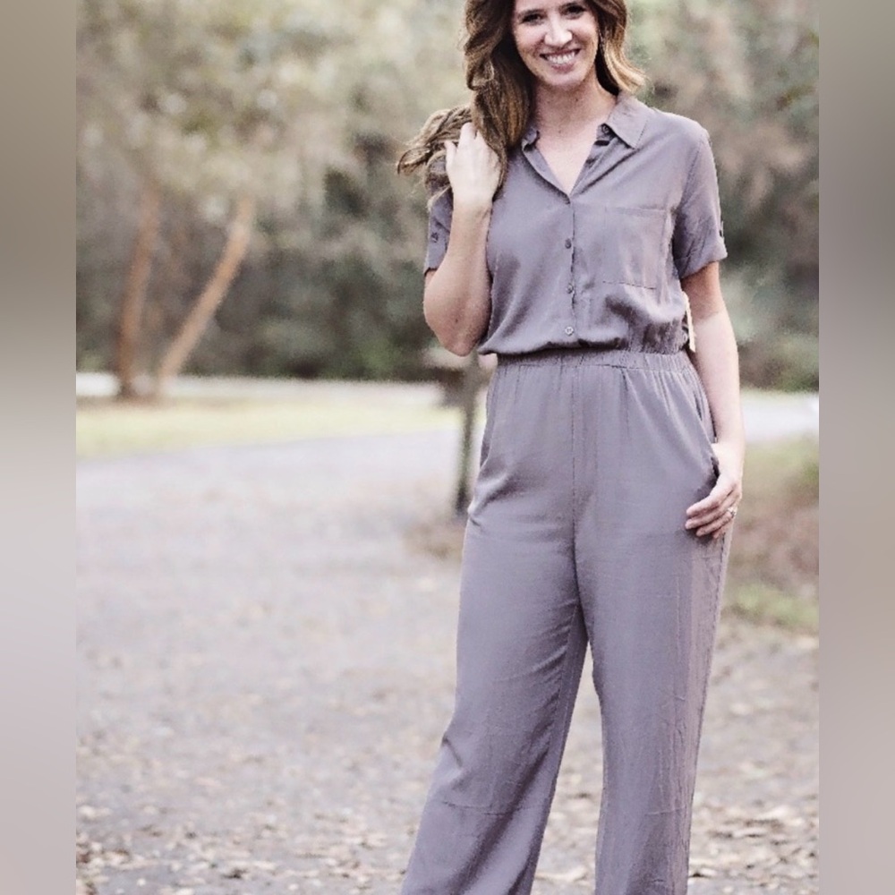 Gray Button-Up Jumpsuit